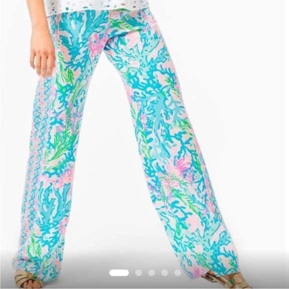 NWT Lilly Pulitzer XS Pants Bal Harbor Mid Rise Palazzo coral bay - Picture 1 of 5